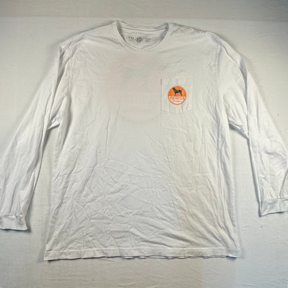 Volunteer Traditions Mens XXL White Long Sleeve Pocket T-Shirt Dog Logo Graphic
